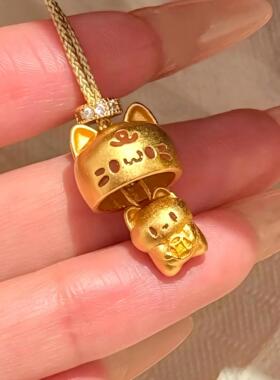 沙金躲猫猫甜美项链铜合金可爱招财猫咪卡通手机钥匙挂小红书爆款