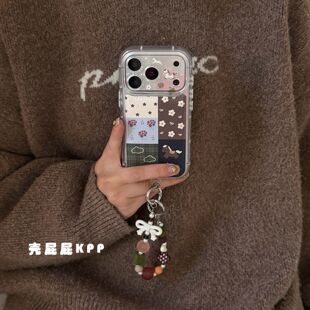 半糖壳野ins复古皮纹拼接可爱小马适用iPhone17promax手机壳苹果16pro腕带15防摔14pro新款13防摔17保护套