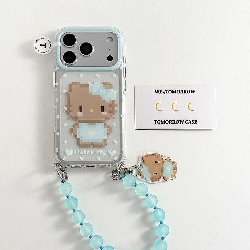 波点拼豆凯蒂猫适用苹果17pro双层iPhone16磨砂15可爱挂链手机壳