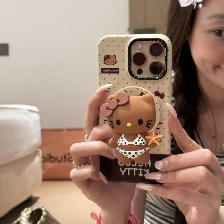 黑皮比基尼猫咪磁吸手机壳