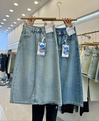 后开叉复古中长款2025春夏新款高腰牛仔半身裙纯棉质感挺括有型