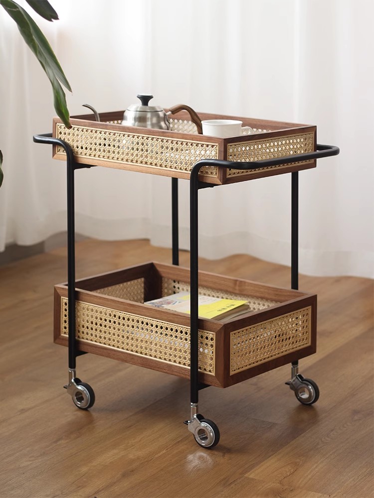 中古胡桃木小推车可移动收纳餐车