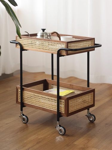 中古胡桃木小推车可移动收纳餐车