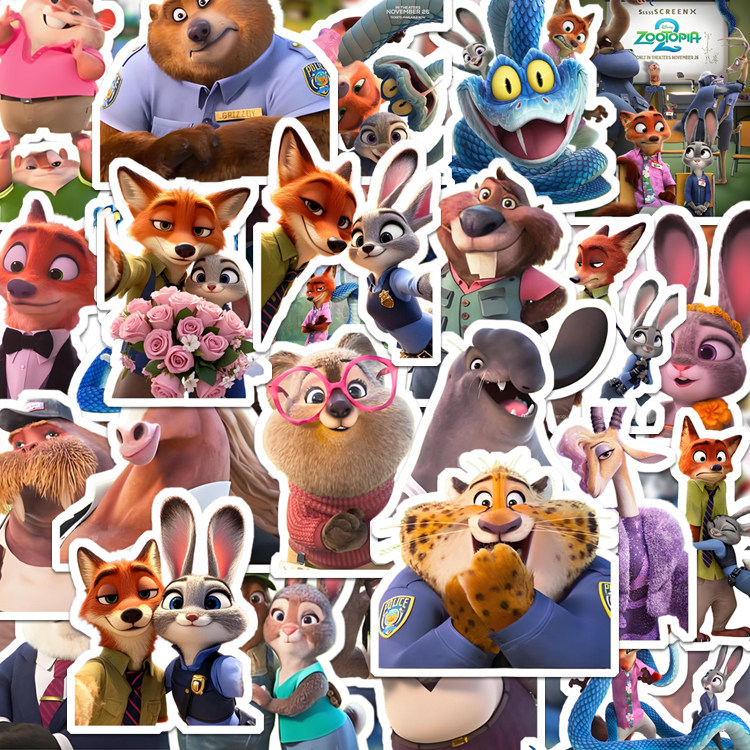 110张新款疯狂动物城朱迪尼克动漫卡通贴纸手机壳手账本diy装饰贴