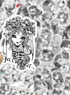 124张黑白第五人格贴纸ins风高颜值人物角色周边手账手机壳背卡贴