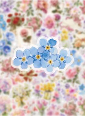 蓝色小花手机贴纸繁花花朵装饰贴画可爱少女心DIY手机壳素材110张