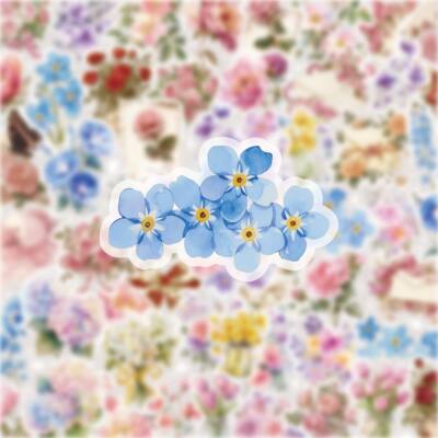 蓝色小花手机贴纸繁花花朵装饰贴画可爱少女心DIY手机壳素材60张