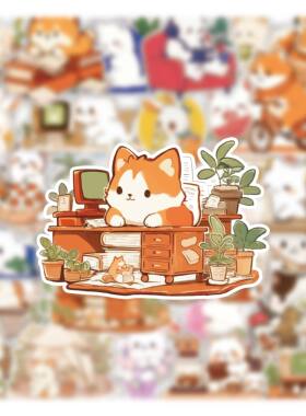 卡通可爱贴纸ins小动物的日常创意装饰手机手账防水贴画62张贴纸