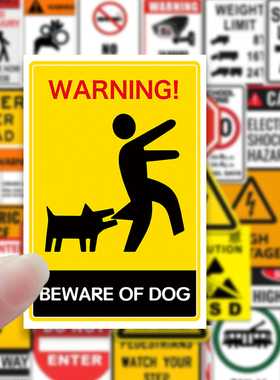 新款警告提示贴纸 Beware of Dog狗狗小心标识贴黄色警示贴150张