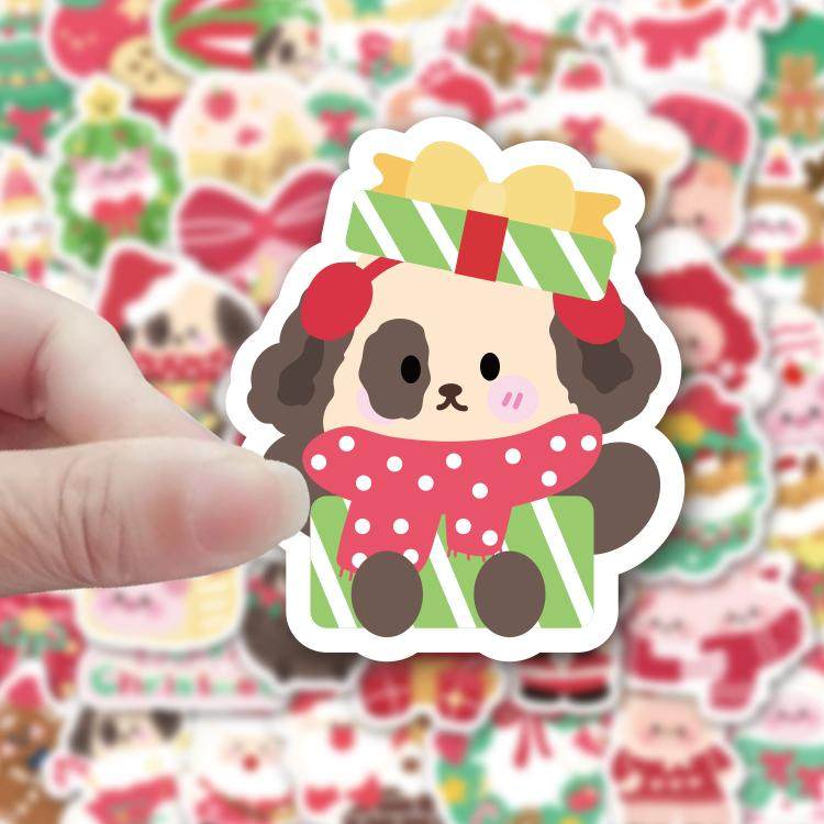 新款节日氛围感卡通圣诞贴纸100张桌面装饰diy水杯吉他无痕粘贴画