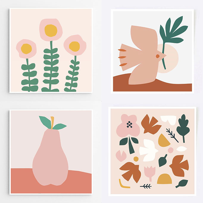 paradise 飞鸟花园 简约插画 粉嫩色 可爱简约艺术海报家居装饰画