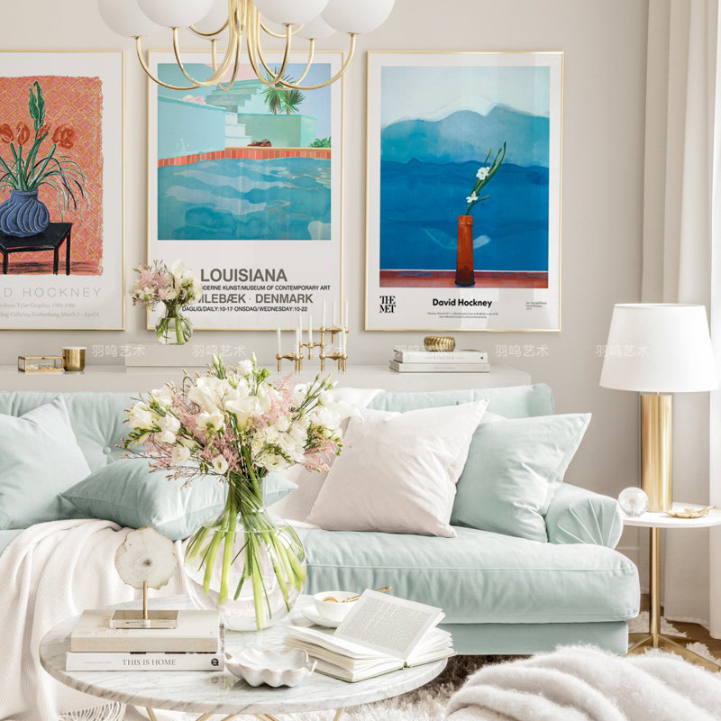 大卫霍克尼 波普风抽象风景花卉家居装饰画心 小众艺术纸质海报