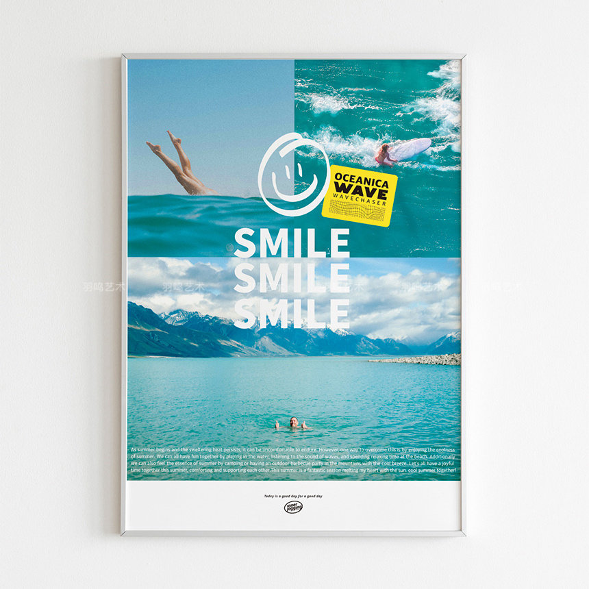 夏日海滩潜水家居装饰画框画心清新凉爽旅游度假摄影海报拍照背景