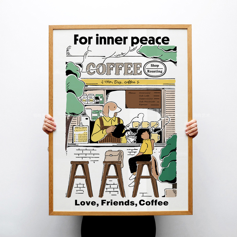复古波普风 卡通创意咖啡店艺术海报 韩国小众装饰画芯 拍照背景