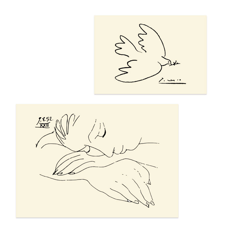 毕加索picasso 简约线条鸽子女孩 经典名画装饰画芯