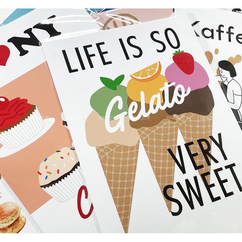 韩国ins甜品店可爱少女风蛋糕主题海报 烘焙店装饰画拍照背景道具