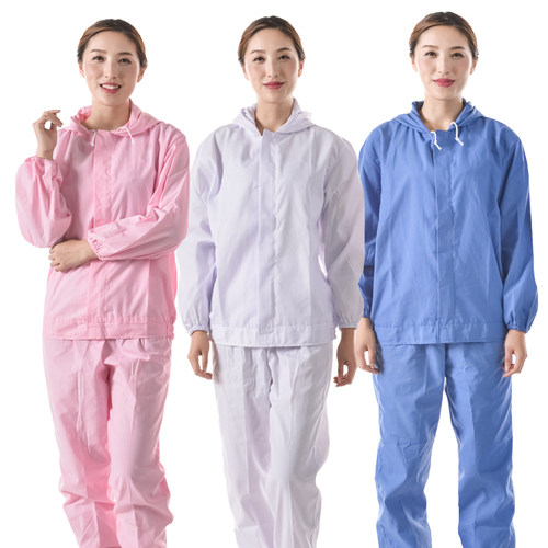 分体上衣连帽食品服粉色白色
