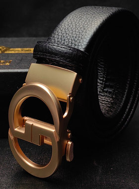 新款男士秋冬真皮牛皮黑色自动扣皮带G扣字母扣裤腰带商务腰带