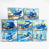 迪趣积木B033蓝警英雄8合1正义警察战斗机甲益智组装 玩具特警战车