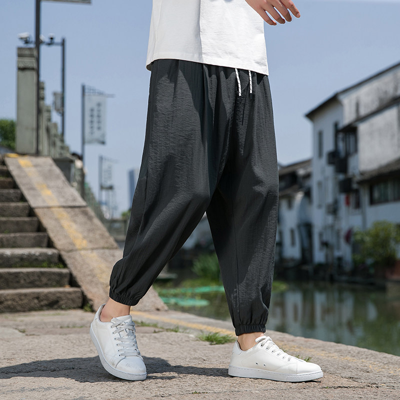 【】风冰棉夏季薄款透气休闲哈伦裤阔腿灯笼裤M802-P50,男装休闲裤,四季星座220-1