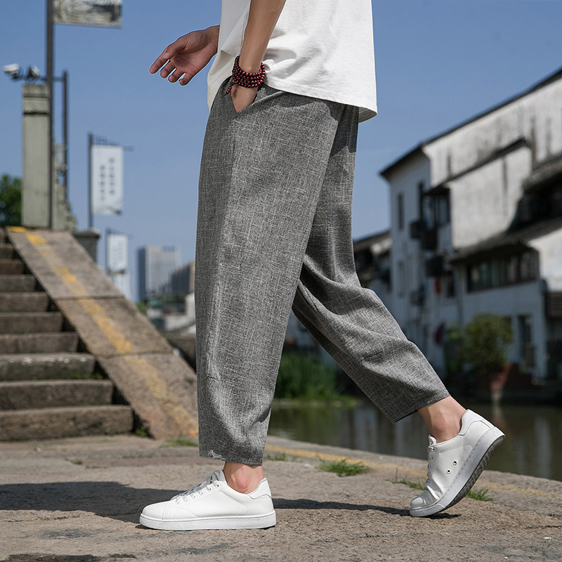 风直播品质男士夏季中式潮牌冰丝薄款休闲大码裤子M812-P60,男装休闲裤,四季星座220-1
