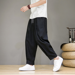 风夏季中式潮牌男式个性折痕薄款透气休闲阔腿哈伦裤M801-P55图片