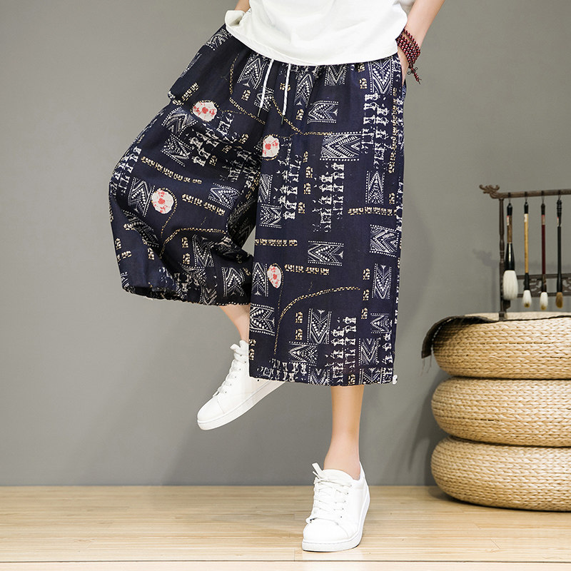 风夏季中式潮牌男式七分薄款透气休闲阔腿哈伦裤M806-P45，男装休闲裤，四季星座220-1