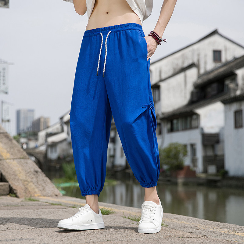 风夏季中式潮牌男同款盘扣冰丝薄款透气休闲阔腿裤子M809-P55,男装休闲裤,四季星座220-1