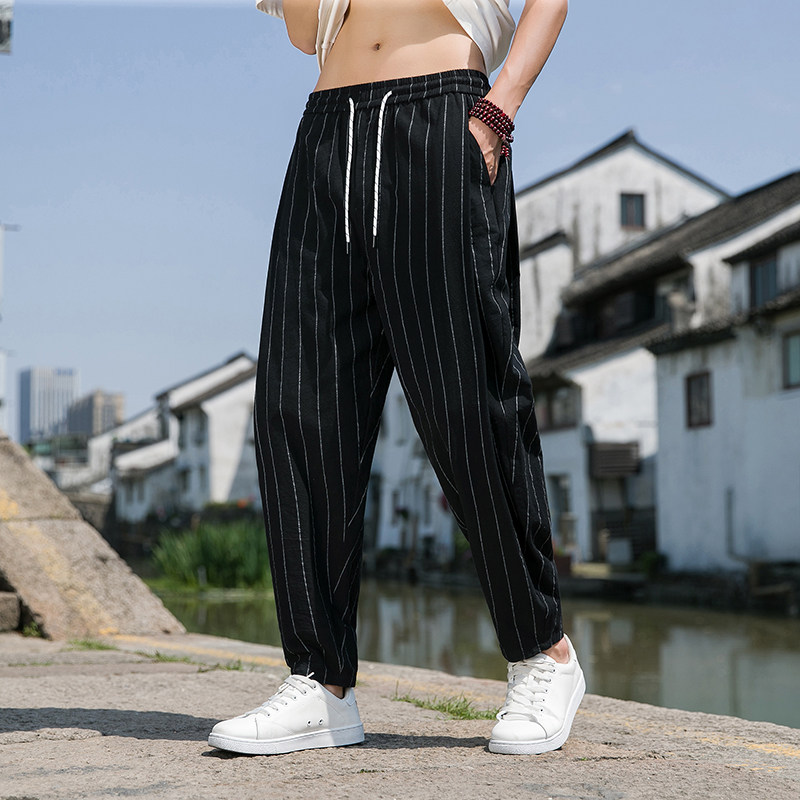 风直播品质男士夏季中式潮牌冰丝薄款休闲大码裤子M816-P65,男装休闲裤,四季星座220-1