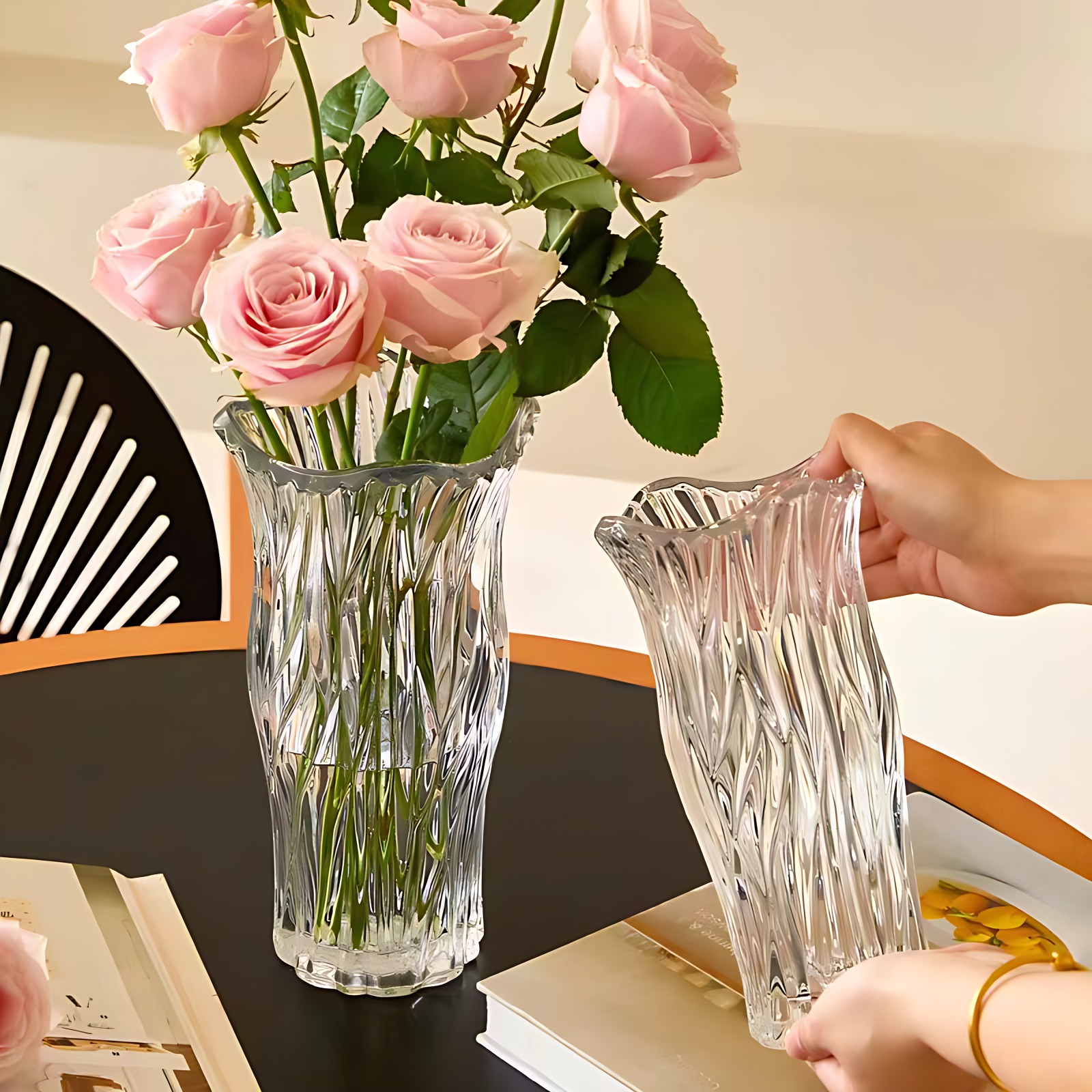 加厚玻璃花瓶摆件客厅插花玫瑰