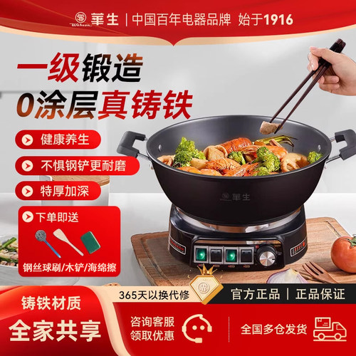 华生电炒锅多功能家用铸铁电锅煮饭蒸炖电炒菜炒锅一体式插电锅