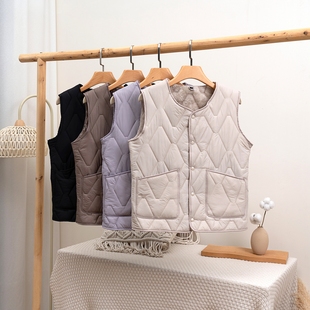 秋冬季羽绒棉马甲女加厚保暖坎肩宽松背心加绒内胆中老年休闲外套
