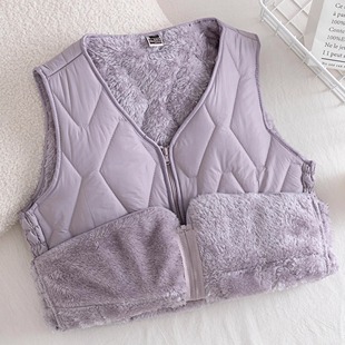 小红书爆款绗绣加绒马甲2025秋冬羽绒棉马夹女士纯色坎肩修身背心