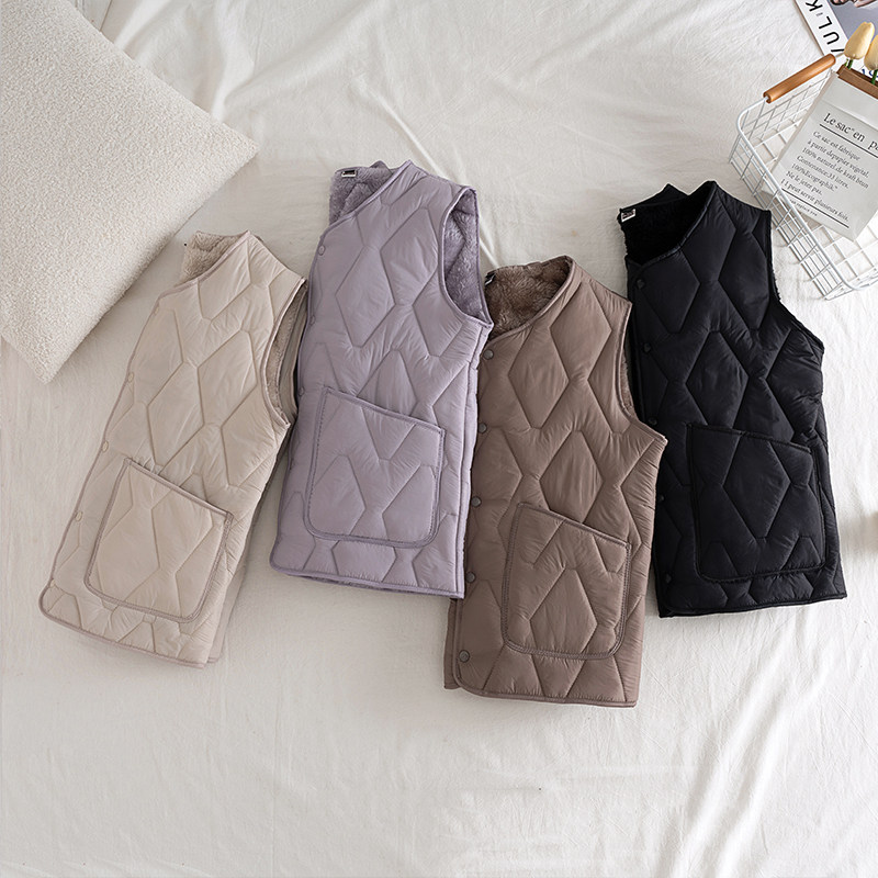 秋冬加绒加厚羽绒棉马甲简约V领宽松青年背心中青年保暖坎肩菱格,女装/女士精品,马夹,淘宝优惠券,粉丝福利购,淘宝优惠卷