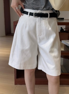 韩式老钱风 挺括感显瘦中裤 高腰白色西装裤女夏季薄款直筒五分裤