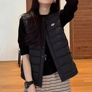 90%白鹅绒马夹 保暖显瘦纯黑色圆领单排扣鹅绒服马甲外套背心女