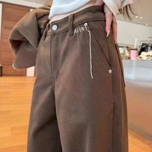 女休闲拖地甩裤 A9951羊绒牛仔裤 氛围感深咖色阔腿裤 冬季 女