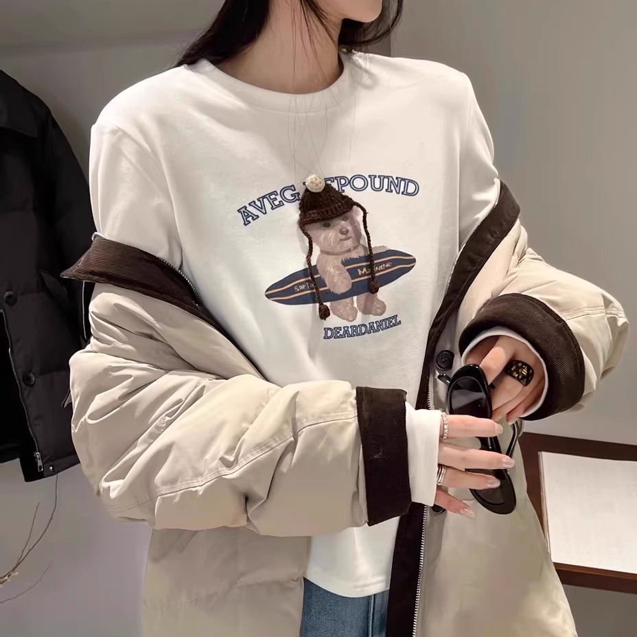 冲浪小熊加厚磨毛长袖打底衫T恤