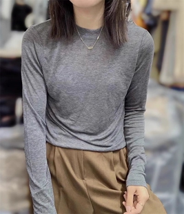 秋季 超百搭 tee 舒适亲肤天丝羊毛长袖 内搭bi备女上衣 打底衫