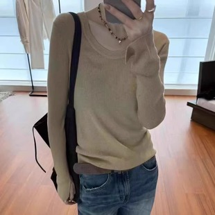 针织打底衫 百搭小U领 修身 秋冬季 羊毛针织衫 一款 显瘦长袖 bi入