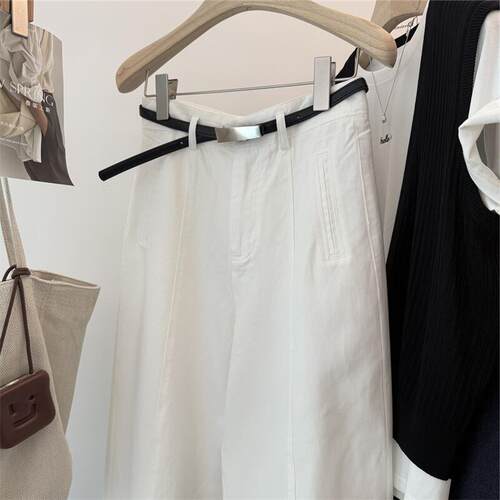 韩版白色牛仔裤天丝阔腿裤