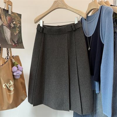 前百褶羊毛裙韩版A字半身长裙