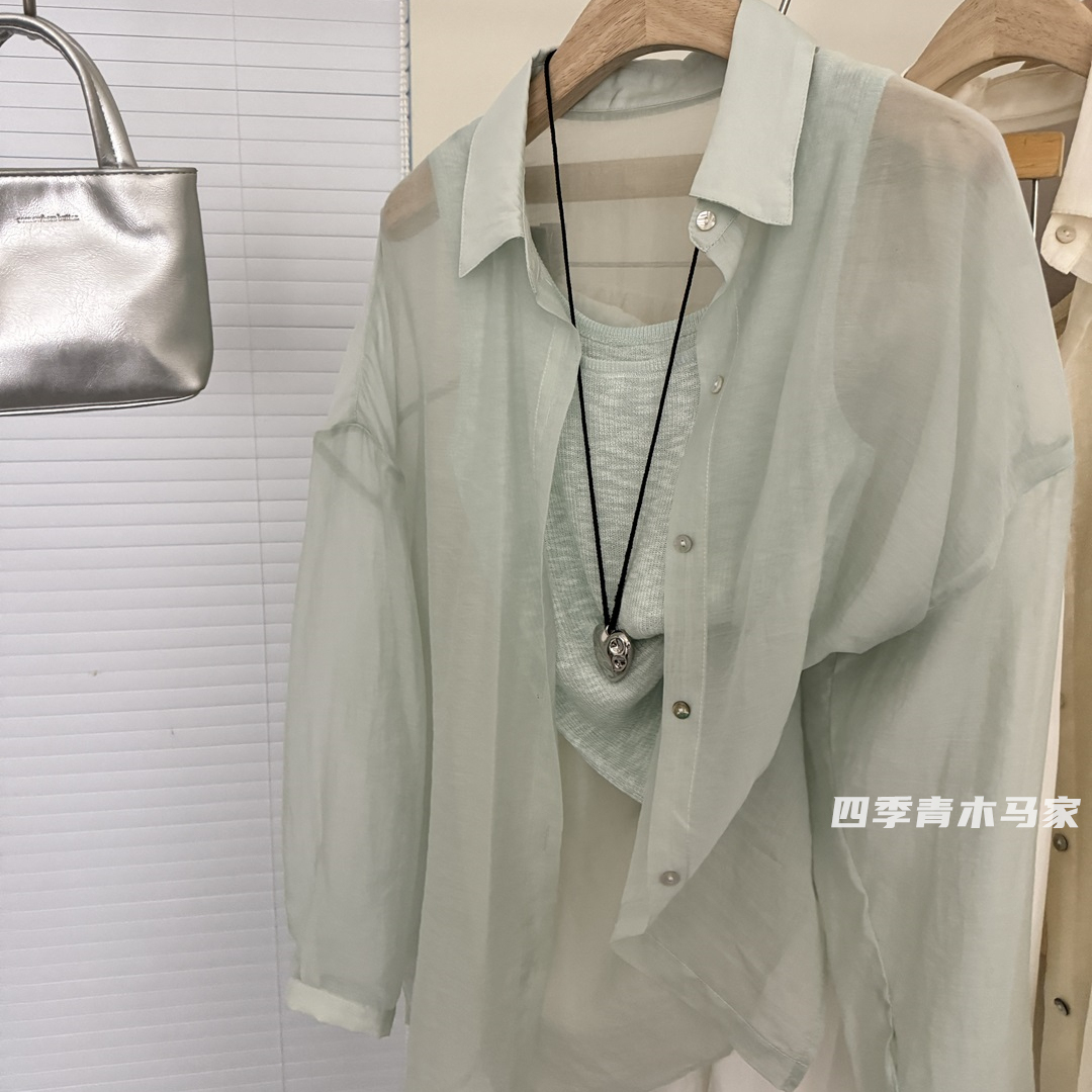 夏季薄款天丝衬衣背心两件套