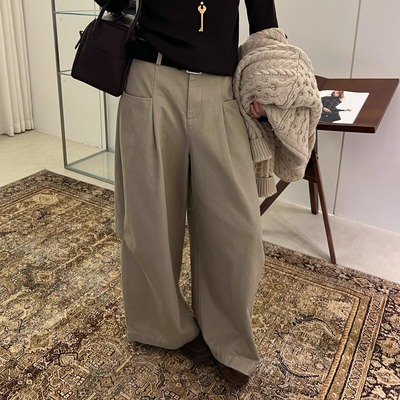 宽腰带加薄绒版休闲阔腿长裤