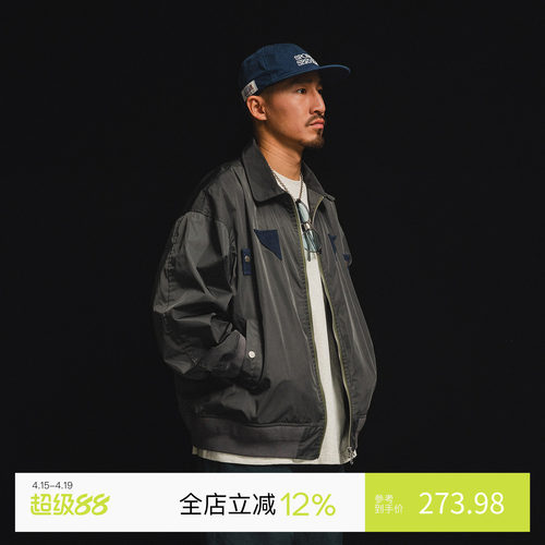 PINSKTBS休闲茄克日系Bomber MA1翻领落肩夹克机车拉链飞行外套
