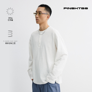 PINSKTBS 竹节棉亨利领长袖 秋季户外休闲宽松透气纯棉长袖T恤男