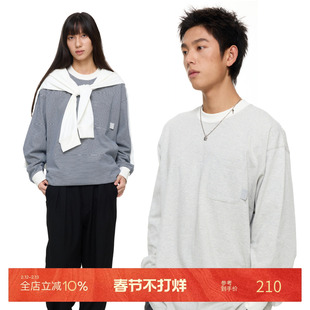 PINSKTBS「条纹长袖」2025秋季休闲宽松纯棉细条纹长袖T恤上衣男