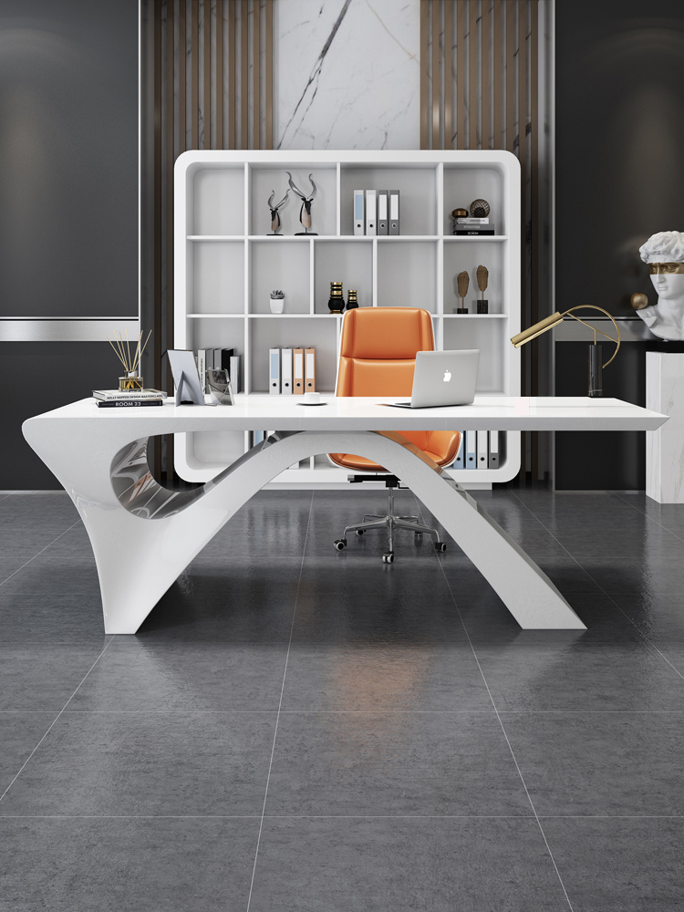 璇庭轻奢烤漆经理桌椅老板桌简约现代白色办公室美容院医美咨询桌