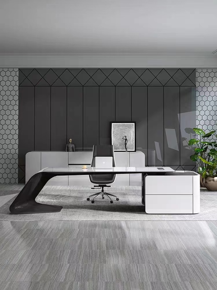 轻奢烤漆老板总裁桌时尚轻奢经理办公桌办公室家具简约现代大班台