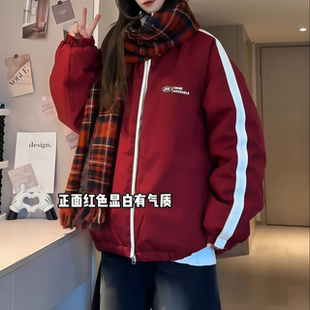 三七-冬季新款加厚两面穿棉服外套男宽松百搭情侣休闲棉衣上衣